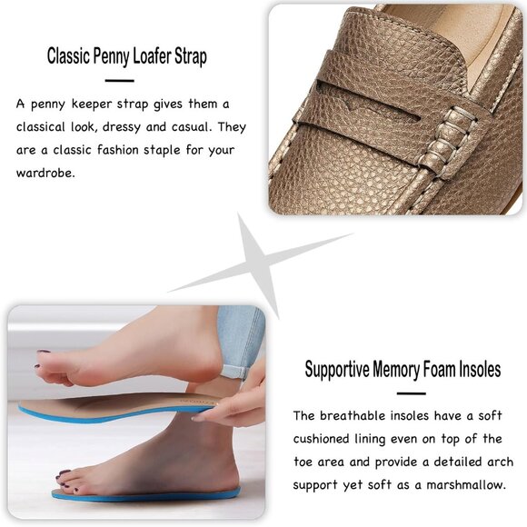 Kordal Women's Rose Gold Leather Comfortable & Lightweight Penny Loafers Flats - Picture 4 of 9